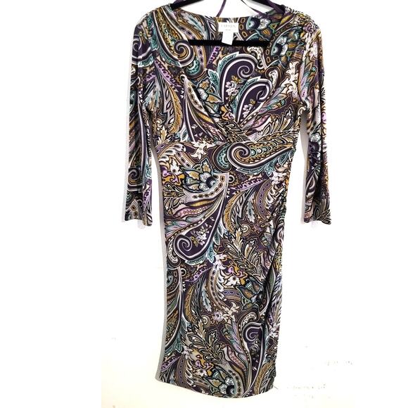Carmen Carmen Marc Valvo Faux Wrap V-Neck Paisley Print Dress Small - Picture 9 of 9